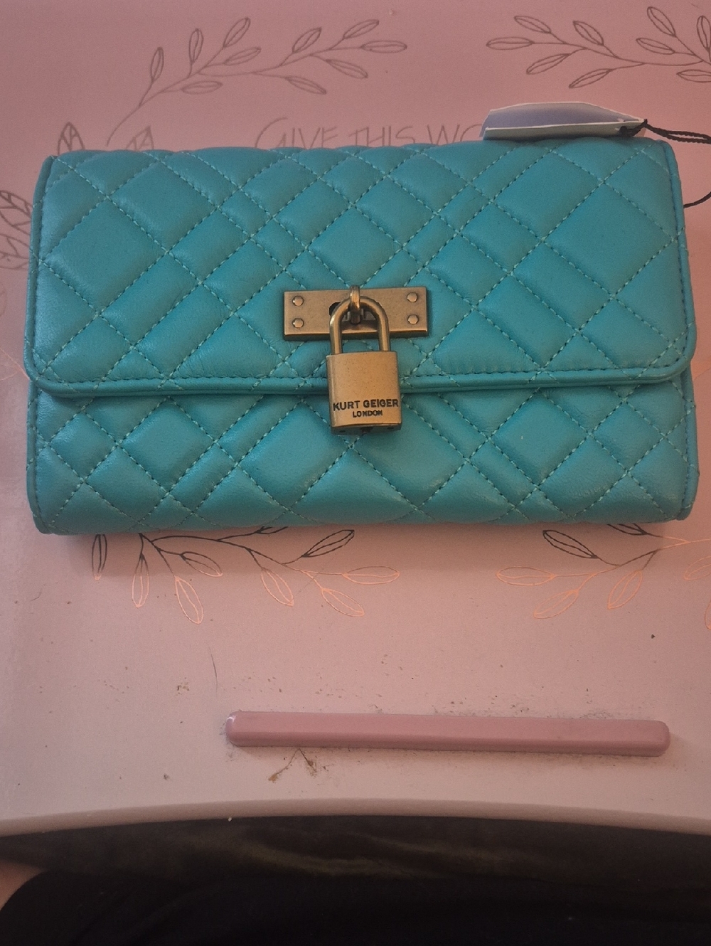 Kurt Geiger Quilted Turquoise Padlock Wallet